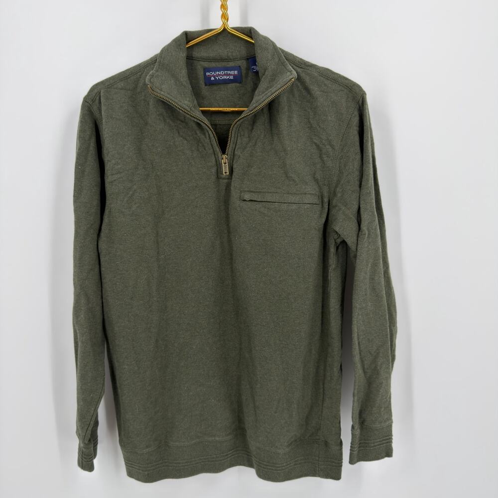 Roundtree & Yorke Quarter Zip Pullover Sweater Mens Size Small Olive Green
